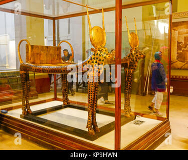 Tutankhamun Funerary Bed or couch of the Goddess Mehet-weret from King Tutankhamen's tomb, Egyptian Museum of Antiquities, Cairo, Egypt Stock Photo