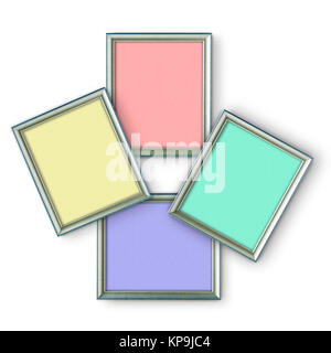 Silver wooden frames with empty colorful paper. Collection isolated on white background. Art gallery Stock Photo