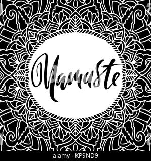 Namaste modern dry brush lettering on mandala pattern background. Yoga typography poster. Vector illustration. Stock Vector