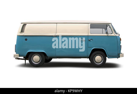 Retro small two colour truck side view isolated on white Stock Photo