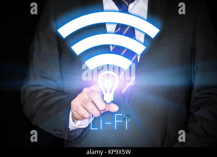 Li-Fi W-Lan technology, internet and networking concept - Young businessman activates Li-Fi High speed connection Stock Photo