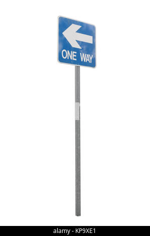 One way left sign and arrow on blue color Stock Photo