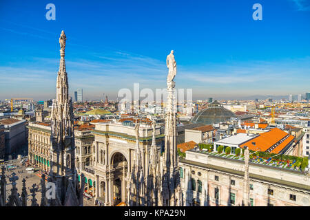 Skyline of Milan, view from the roof of Duomo of Milan, (Milan Cathedral), Italy. Stock Photo