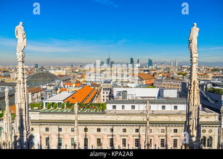 Skyline of Milan, view from the roof of Duomo of Milan, (Milan Cathedral), Italy. Stock Photo