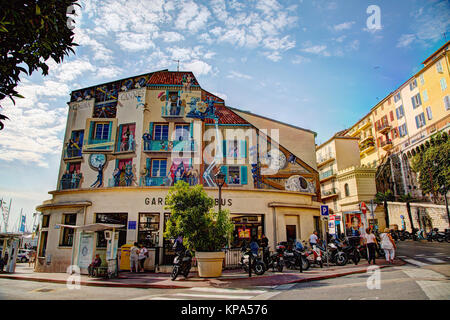 CANNES, FRANCE - SEPTEMBER 9th, 2015. Art painting on the wall of the main Bus Station in Cannes on 9th September 2015 in Cannes, France. The city is  Stock Photo