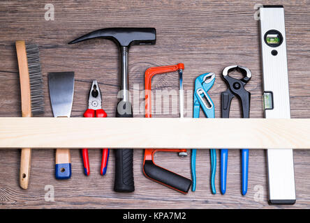 tools on wooden table Stock Photo