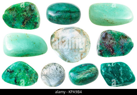 various green beryl and aquamarine gem stones Stock Photo