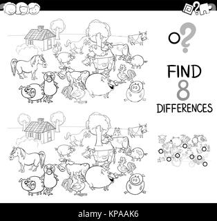 differences educational game with comic farm animals Stock Vector Image ...