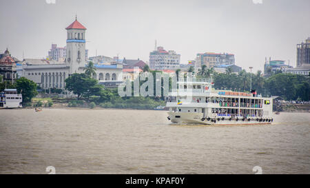 passenger ferry in Yangon river, Myanmar, may-2017 Stock Photo