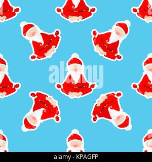 Santa Claus sits in a lotus position. Santa Claus is engaged in yoga. Vector illustration in cartoon style. Seamless pattern