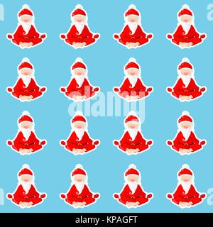 Santa Claus sits in a lotus position. Santa Claus is engaged in yoga. Vector illustration in cartoon style. Seamless pattern Stock Vector