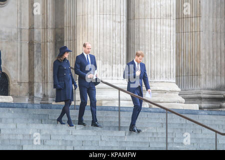 London, UK. 14th Dec, 2014. The Duke and Duchess of Cambridge and Prince Harry leave Saint Paul's cathedral at the end of the national memorial service honouring the victims of the Grenfell tower fire disaster in West London on 14th June 2017. Credit: amer ghazzal/Alamy Live News Stock Photo