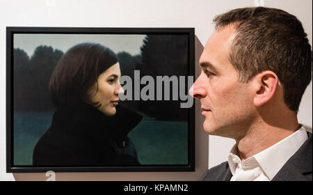 Edinburgh, Scotland, United Kingdom. 14 December, 2017.   Artist Thomas Ehretsmann and his painting Double Portrait at The BP Portrait Award 2017exhibition which opens at the Scottish National Portrait Gallery on 16 December 2017. Credit: Iain Masterton/Alamy Live News Stock Photo