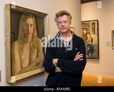 Edinburgh, UK. 14 December, 2017.  Winner ot the 3rd prize in the 2017 BP Porttrait Award, Antony Williams, with his egg tempera on board work, 'Emma' as the 2017 BP Portrait Awards Exhibition opens at the Scottish National Portrait Gallery. Ian Jacobs/Alamy Live News Stock Photo