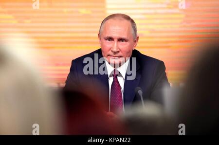 Moscow, Russia. 14th December, 2017. Russian President Vladimir Putin during the annual press conference at the World Trade Center in Krasnaya Presnya December 14, 2016 in Moscow, Russia. Putin confirmed he will be running for re-election in the upcoming presidential elections. Credit: Planetpix/Alamy Live News Stock Photo