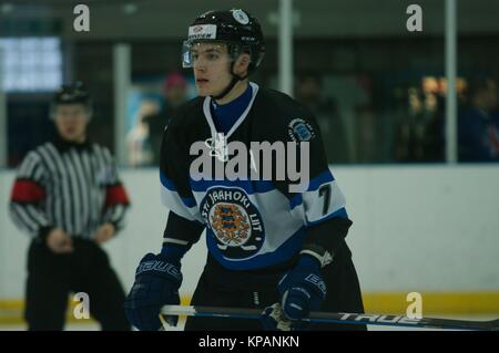 Dumfries, Scotland, 14 December 2017. Saveli Novikov playing for Estonia in their 2018 IIHF Ice Hockey U20 World Championship Division II, Group A match against Japan in Dumfries. Credit: Colin Edwards/Alamy Live News. Stock Photo