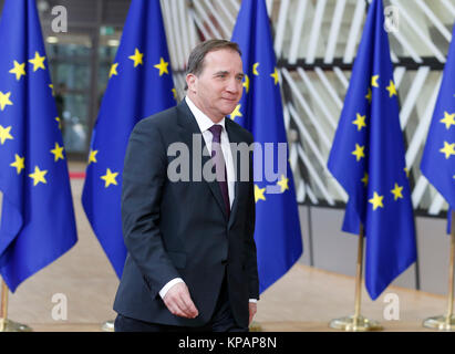 Brussels, Belgium. 14th Dec, 2017. Sweden's Prime Minister Stefan Lofven arrives at EU headquarters for an EU Summit in Brussels, Belgium, Dec. 14, 2017. Credit: Ye Pingfan/Xinhua/Alamy Live News Stock Photo