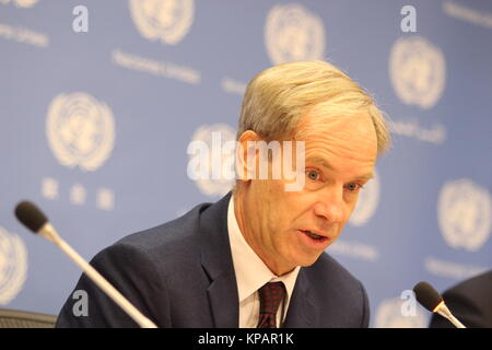 UN, New York, USA. 14th Dec, 2017. Sweden's Ambassador Olof Skoog spoke to press about child soldiers and children killed in war. Photo: Matthew Russell Lee / Inner City Press Stock Photo