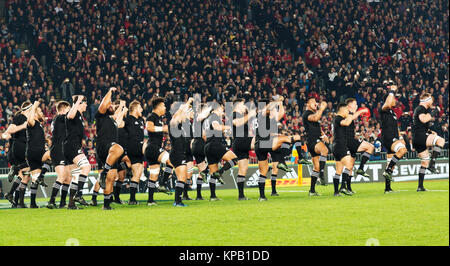 The All Blacks rugby team on the pitch in Eden Park, Auckland, New Zealand prior to the Rugby World Cup Final against the Lions  on July 8th. 2017 Stock Photo