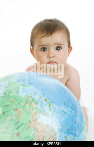 Model release, Kleinkind mit Globus - little child with globe Stock Photo