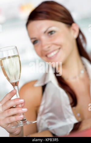 Model release, Junge, attraktive Frau mit Sektglas - young, attractive woman with sparkling wine Stock Photo