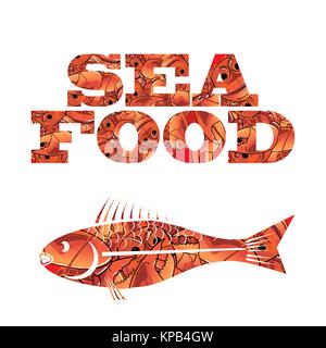 Silhouette of Fish. Seafood Text Stock Vector