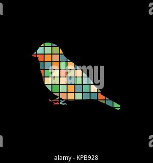 Sparrow bird mosaic color silhouette animal background black Stock Vector