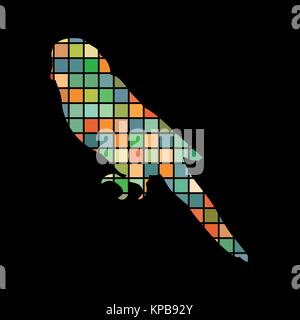 Parrot budgerigar bird mosaic color silhouette animal background Stock Vector