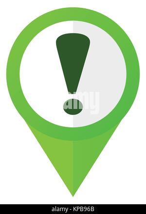 Exclamation sign green flat design pointer vector icon isolated on white background Stock Vector