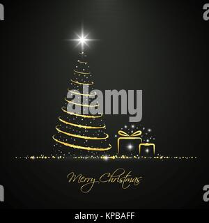 Abstract golden christmas tree. Merry Christmas greeting card design template Stock Vector
