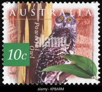 AUSTRALIA - CIRCA 1996:A Cancelled postage stamp from Australia illustrating Powerful Owl, issued in 1996. Stock Photo