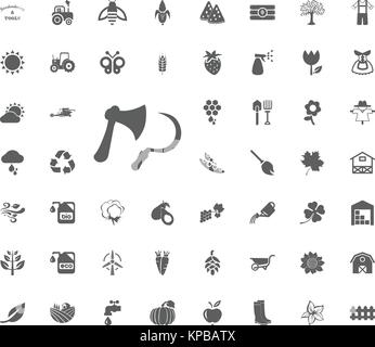 Sickle and axe icon. Gardening and tools vector icons set. Stock Vector