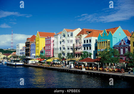 Willemstad, houses at Handelskade, Curacao, Netherlands Antilles Stock Photo