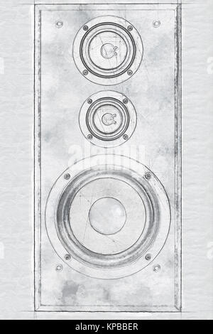 Three hi-fi speakers isolated in technical drawing Stock Photo