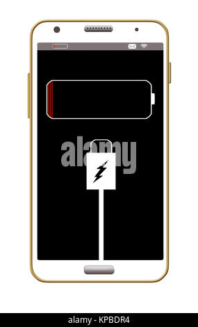 A cell phone with a dying battery is the subject of this illustration about mobile phone charging. Stock Photo
