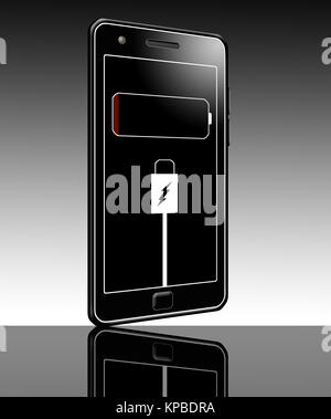 A cell phone with a dying battery is the subject of this illustration about mobile phone charging. Stock Photo