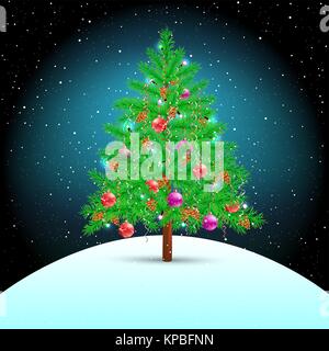 Christmas tree on snow hill Stock Vector