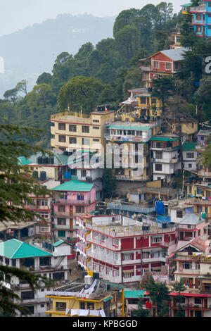Apartments and hotels set on steep mountainside in Mcleod Ganj, India Stock Photo