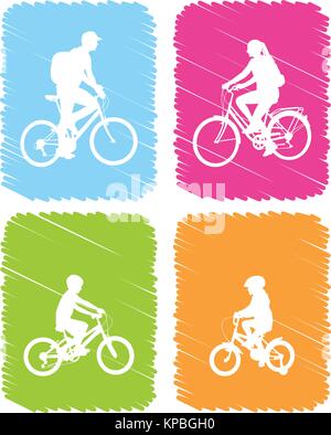 colorful bicyclists icons set - vector Stock Vector