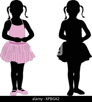 little ballerina posing silhouette - vector Stock Vector