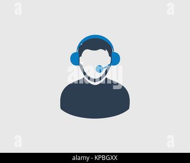 Costumer service icon. Man and headphone on his head. Stock Vector