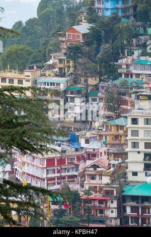 Apartments and hotels set on steep mountainside in Mcleod Ganj, India Stock Photo