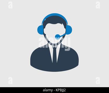 Costumer service icon. Man and headphone on his head. Stock Vector