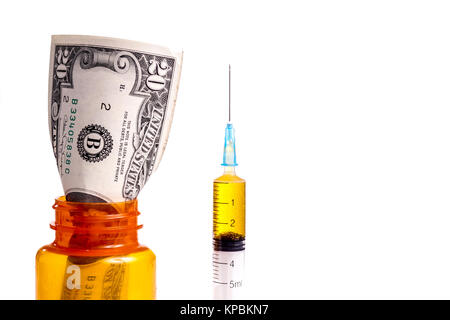 Money in a prescription Medicin Bottle Stock Photo