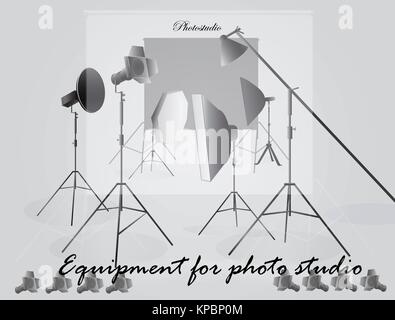 Equipment for a photo studio on a light background. Stock Vector