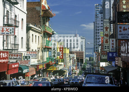 1992 HISTORICAL WASHINGTON STREET CHINATOWN SAN FRANCISCO CALIFORNIA USA Stock Photo