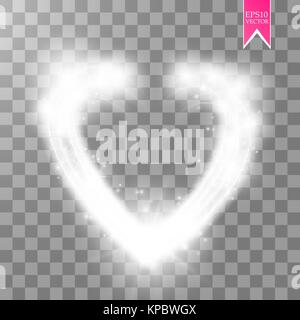 Happy Valentines Day greeting card. I Love You. 14 February. Holiday background with hearts, light, stars on transparent background. Vector Illustration Stock Vector