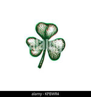 vector red green anaglif black work tattoo dot art hand drawn engraving style shamrock illustration isolated white background Stock Vector
