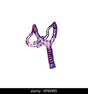 vector red blue anaglif black work tattoo dot art hand drawn engraving style slingshot illustration isolated white background Stock Vector