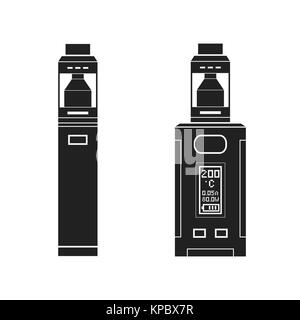 vector black monochrome solid illustrations various types vaporizer mechanical and box mods illustrations isolated on white background Stock Vector